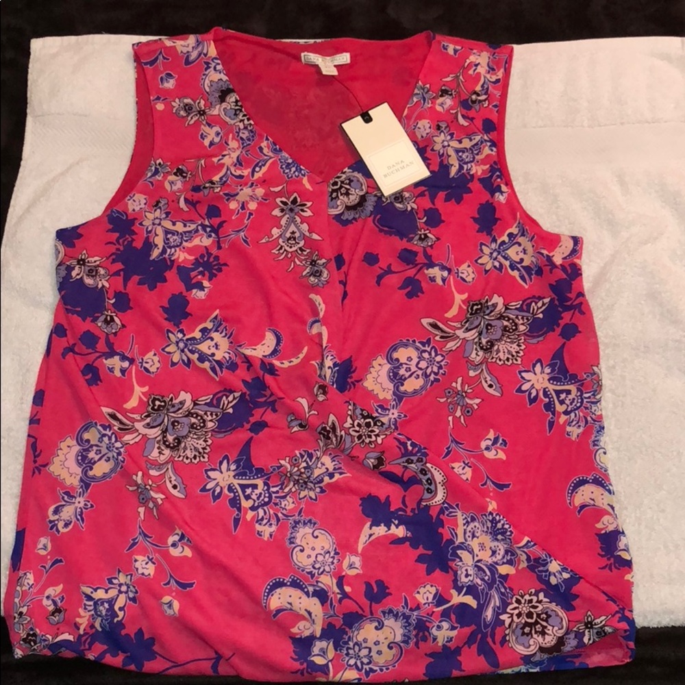 Dana Buchman XL double layer cross tank pink